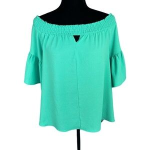 Kaari Blue Women’s off the shoulder Ruffle sleeve blouse top size M
